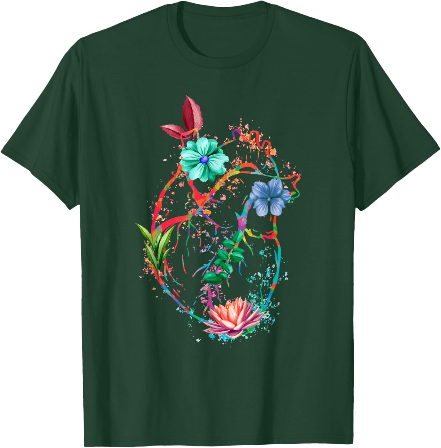 Anatomical Heart And Flowers Funny Men Women Cardiologist T-Shirt - T-Shirt | Forest