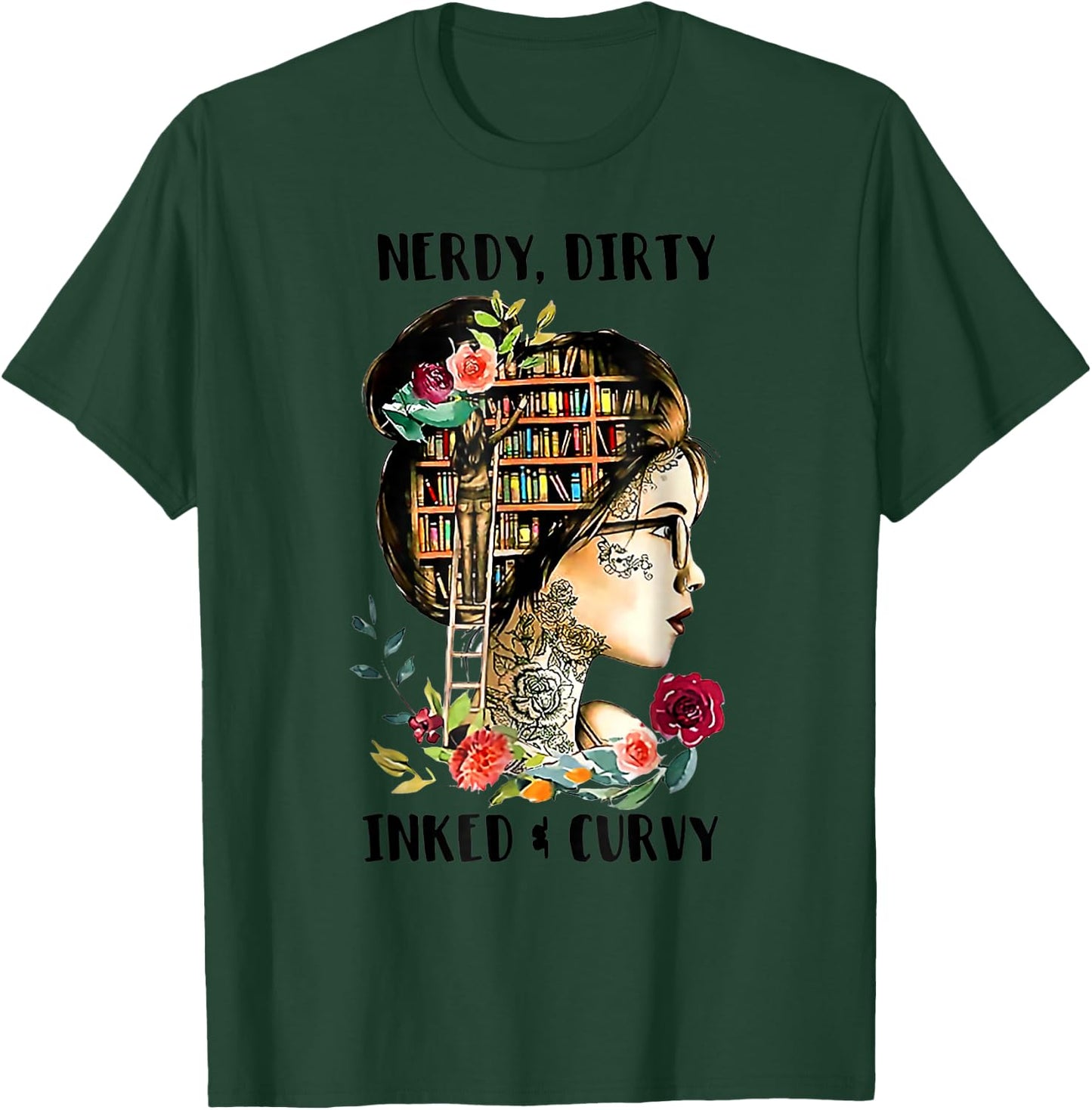 Vintage Nerdy Dirty Inked Curvy Girl Tattoo Reading Lover T-Shirt - T-Shirt | Forest