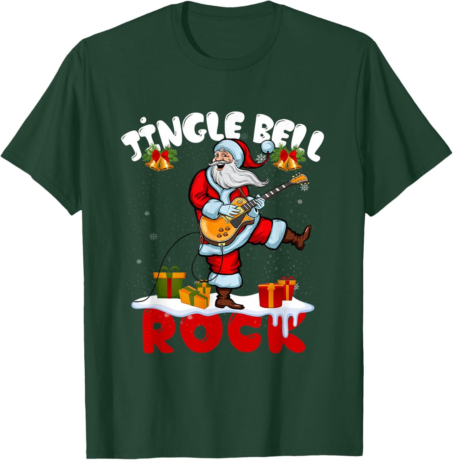 Jingle a Bell Rock Merry Christmas Santa Electric Guitar T-Shirt - T-Shirt | Forest