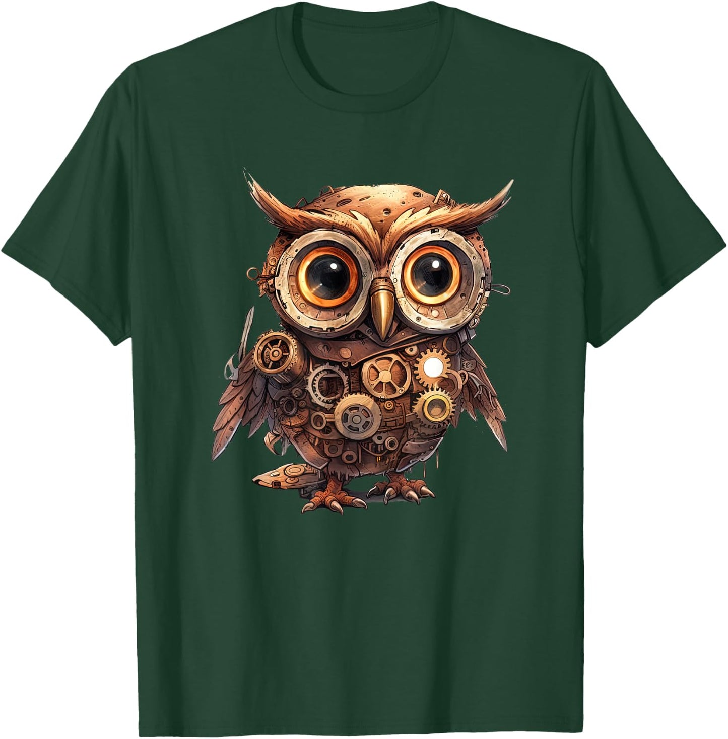 Owl in steampunk mechanical gear, vibrant Bird T-Shirt - T-Shirt | Forest