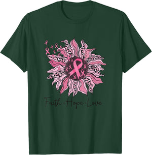 Faith Hope Love Sunflower Leopard Breast Cancer Awareness T-Shirt - T-Shirt | Forest