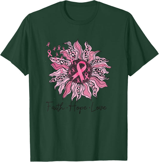 Faith Hope Love Sunflower Leopard Breast Cancer Awareness T-Shirt - T-Shirt | Forest