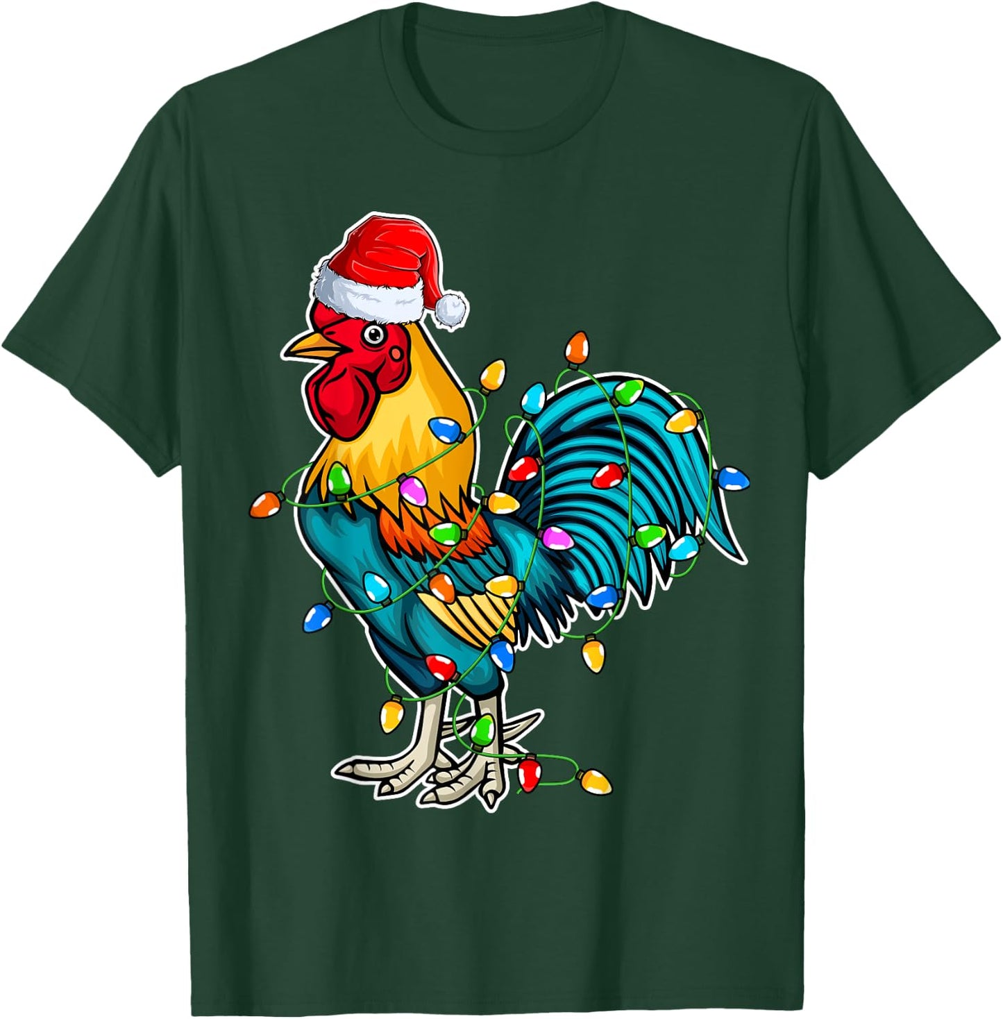 Rooster Santa Hat Christmas - Chicken Rooster Lover Xmas T-Shirt - T-Shirt | Forest