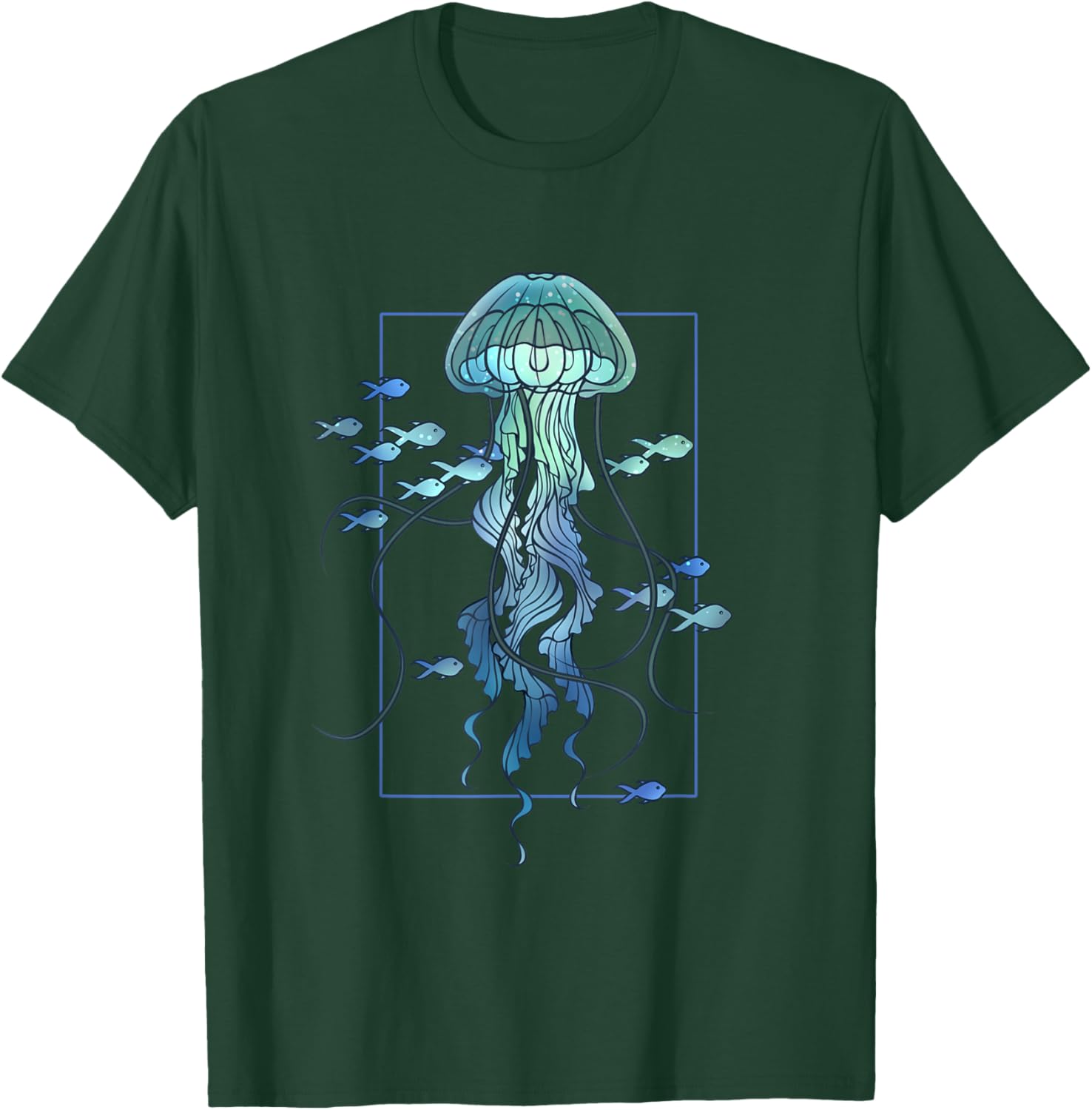 Graphic Jellyfish and Fishes in Sea T-Shirt - T-Shirt | Forest