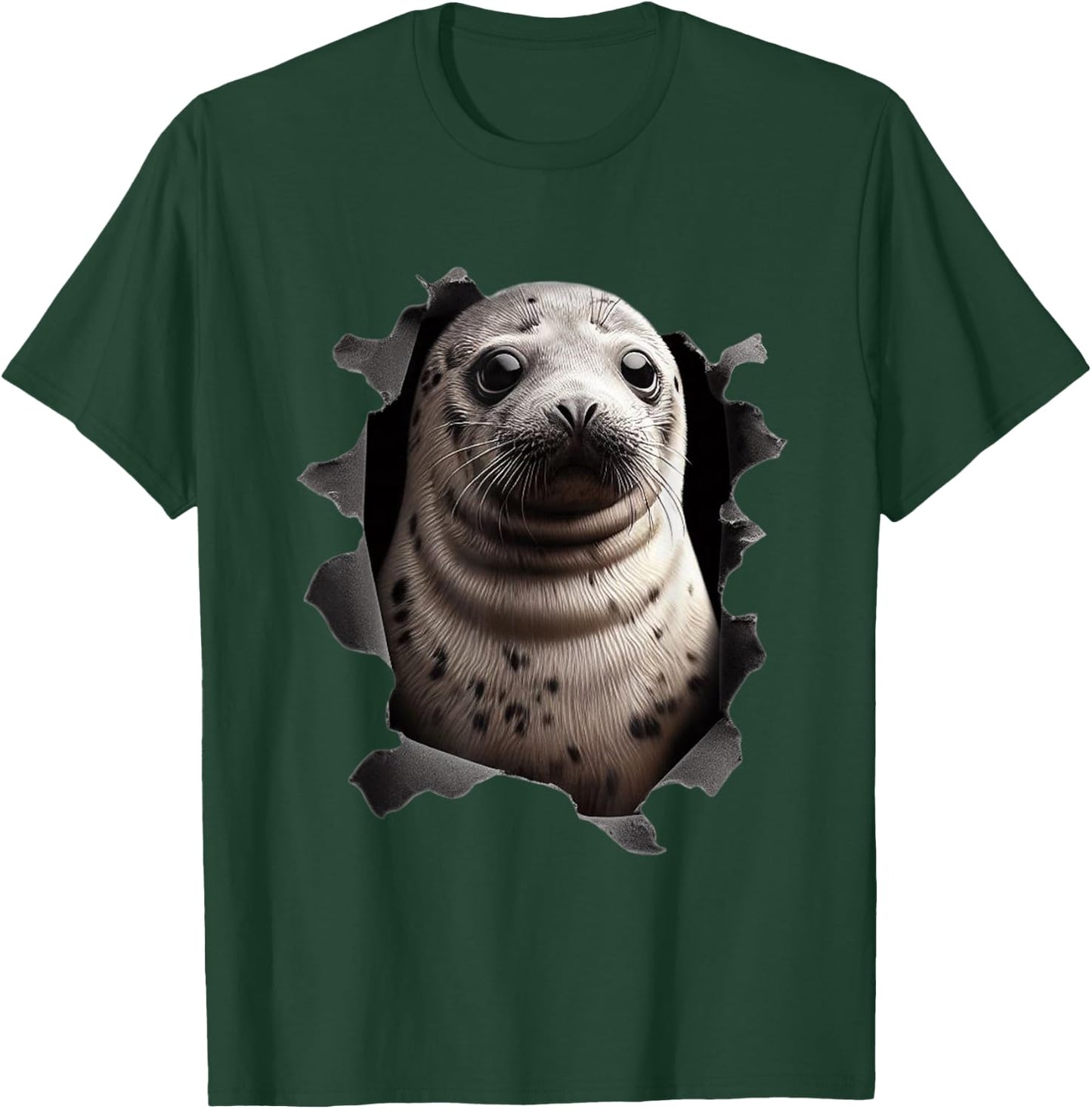 Baby seal looking out of torn cloth Funny Animal Lover T-Shirt - T-Shirt | Forest