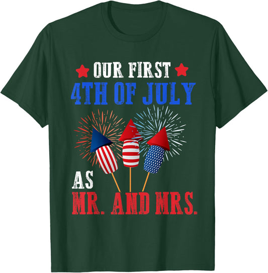 Our First 4th Of July As Mr Mrs Patriot Couple Husband Wife Women Men T-Shirt - T-Shirt | Forest