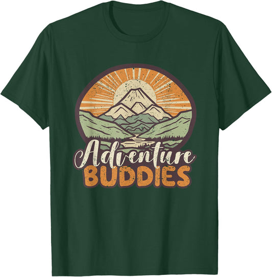 Adventure Buddies Couples Funny Hiking Adventure Mountains T-Shirt - T-Shirt | Forest