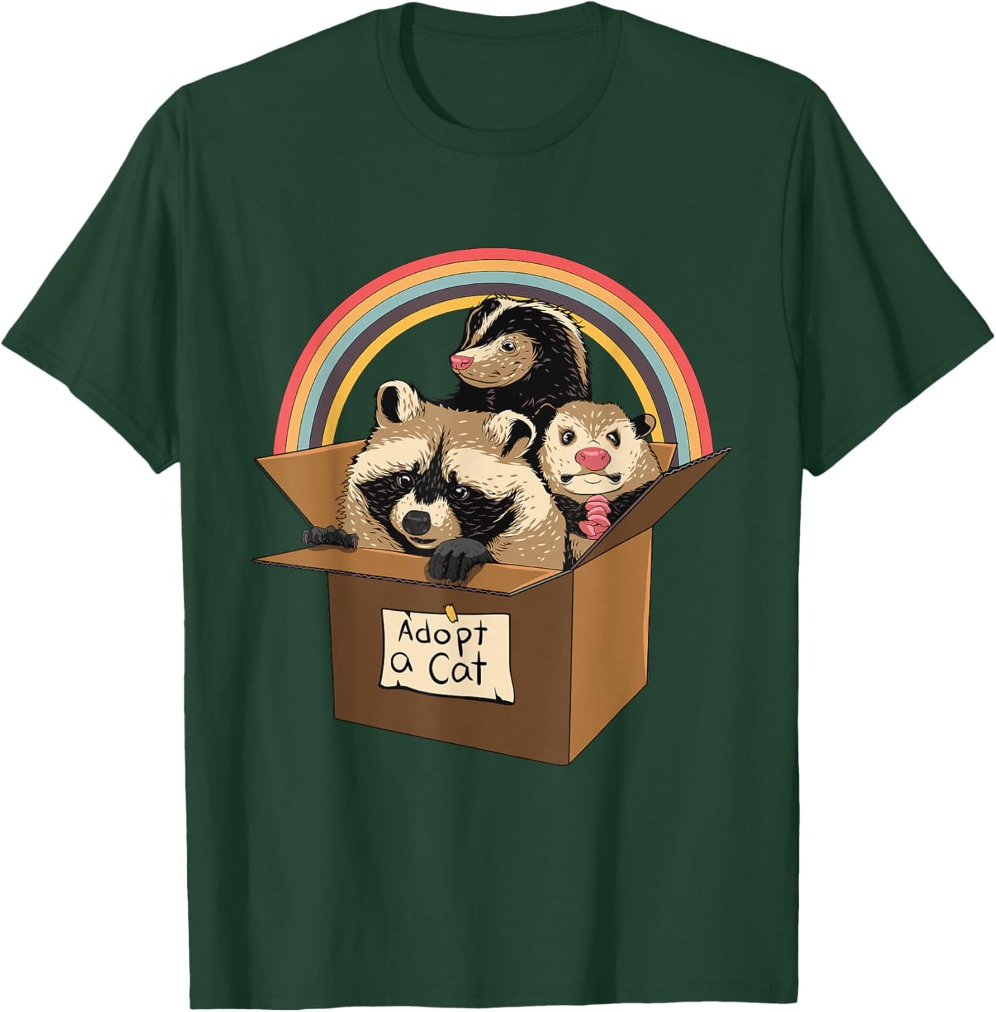 Adopt a Cat Raccoon Opossum Skunk Street Cat Trash Panda T-Shirt - T-Shirt | Forest