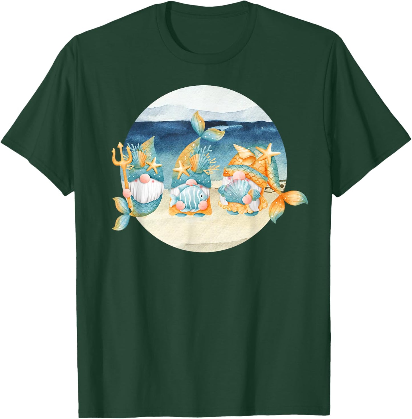 Cute Beach Mermaid Gnomes Women's Graphic T-Shirt - T-Shirt | Forest