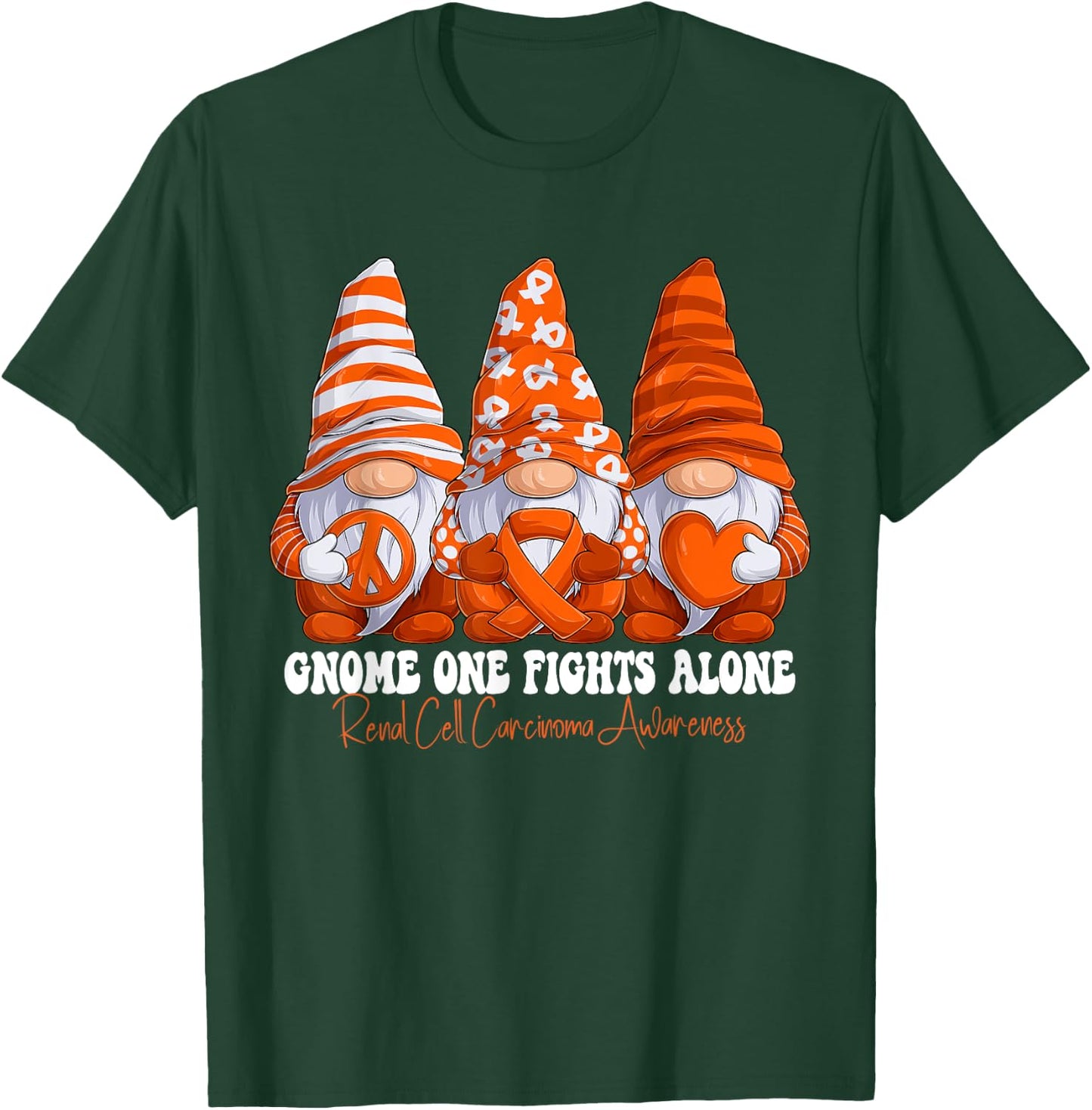 Renal Cell Carcinoma Awareness Month Orange Ribbon Gnomies T-Shirt - T-Shirt | Forest