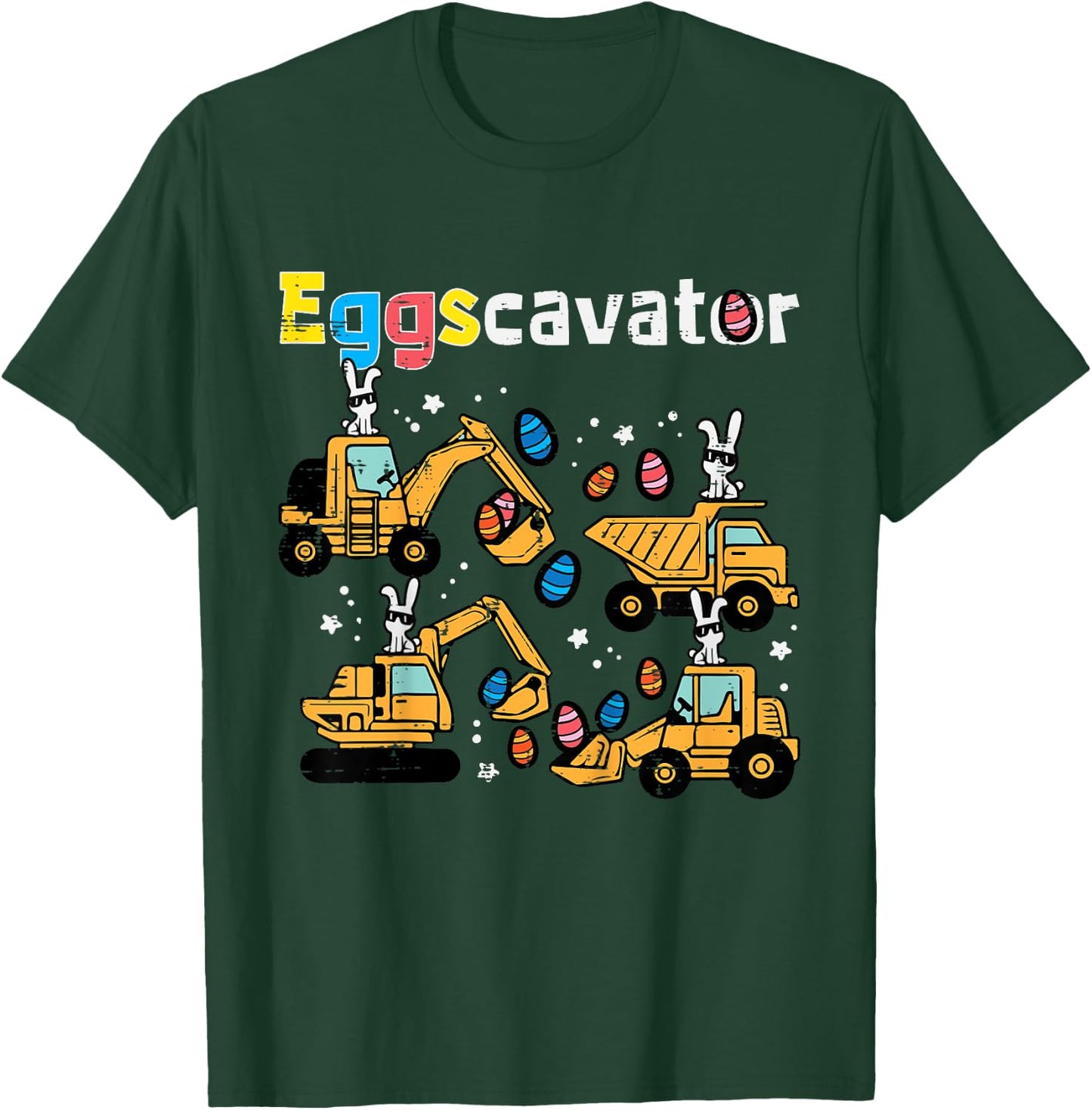 Eggscavator Easter Egg Hunt Construction Trucks Toddler Boys T-Shirt - T-Shirt | Forest