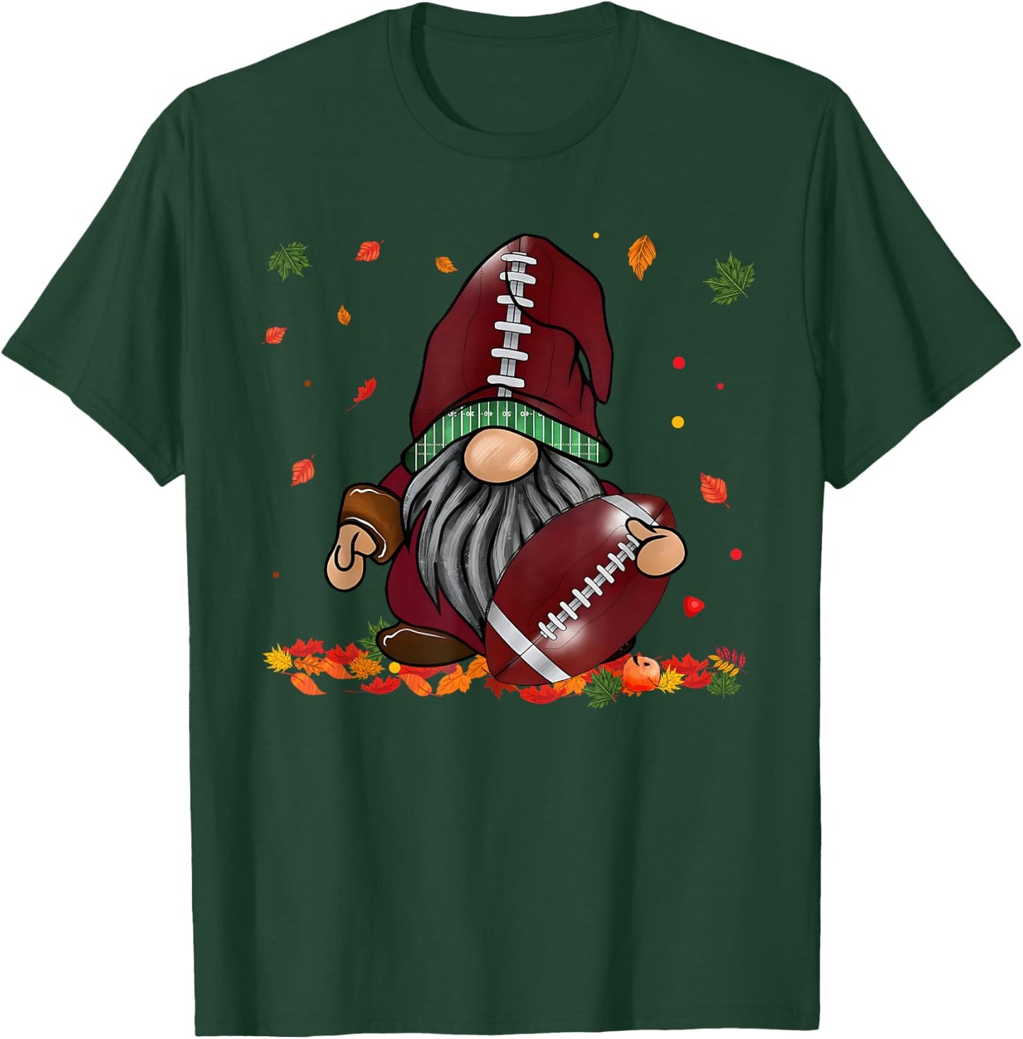 Gnome Football Season Thanksgiving Fall Leaves Autumn T-Shirt - T-Shirt | Forest