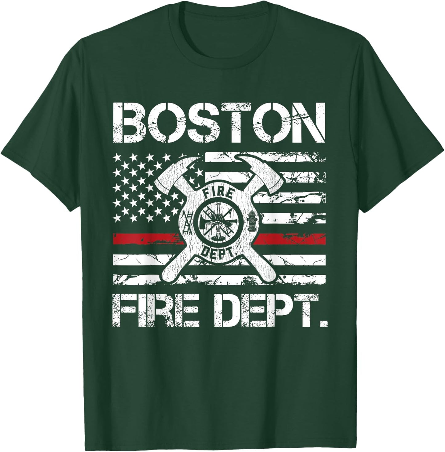 Boston Massachusetts Fire Department Thin Red Line Logo T-Shirt - T-Shirt | Forest
