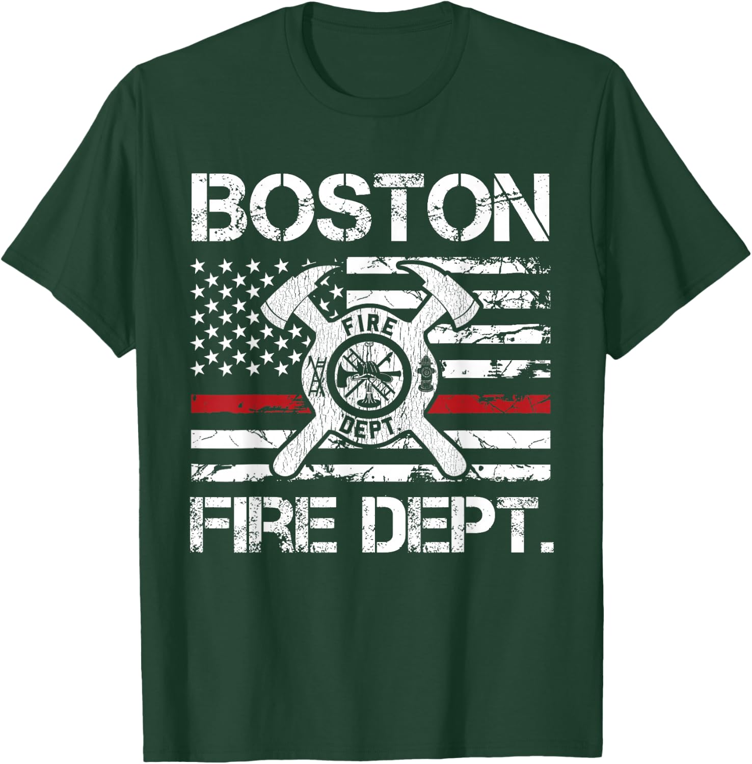 Boston Massachusetts Fire Department Thin Red Line Logo T-Shirt - T-Shirt | Forest