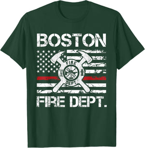 Boston Massachusetts Fire Department Thin Red Line Logo T-Shirt - T-Shirt | Forest