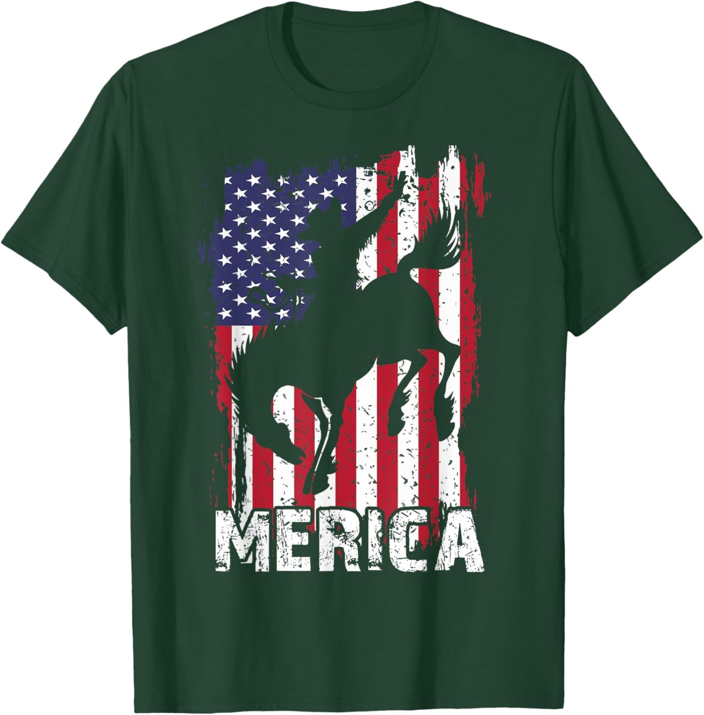 Merica 4th of July Horse Rodeo Cowboy USA Flag Patriotic Men T-Shirt - T-Shirt | Forest