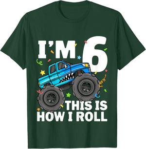 Kids Monster Truck Shark 6th Birthday Boy 6 Six Year Old T-Shirt - T-Shirt | Forest
