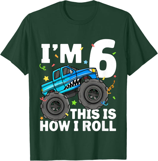Kids Monster Truck Shark 6th Birthday Boy 6 Six Year Old T-Shirt - T-Shirt | Forest