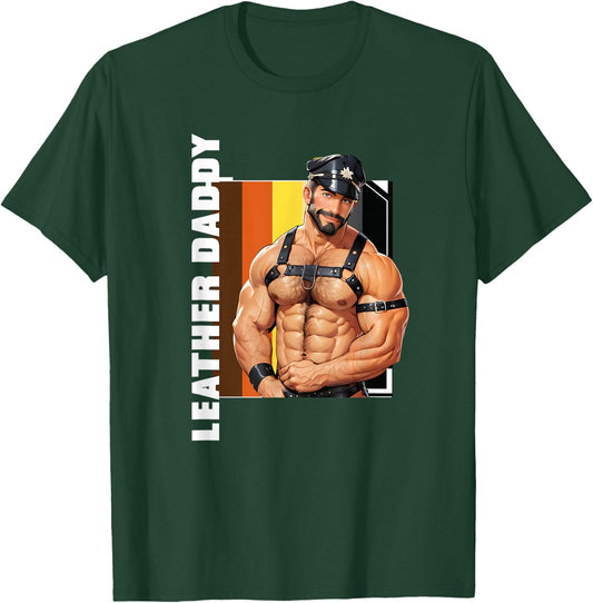 Retro Gay Daddy Leather Gay Biker - Bear Bearded Gay Pride T-Shirt - T-Shirt | Forest
