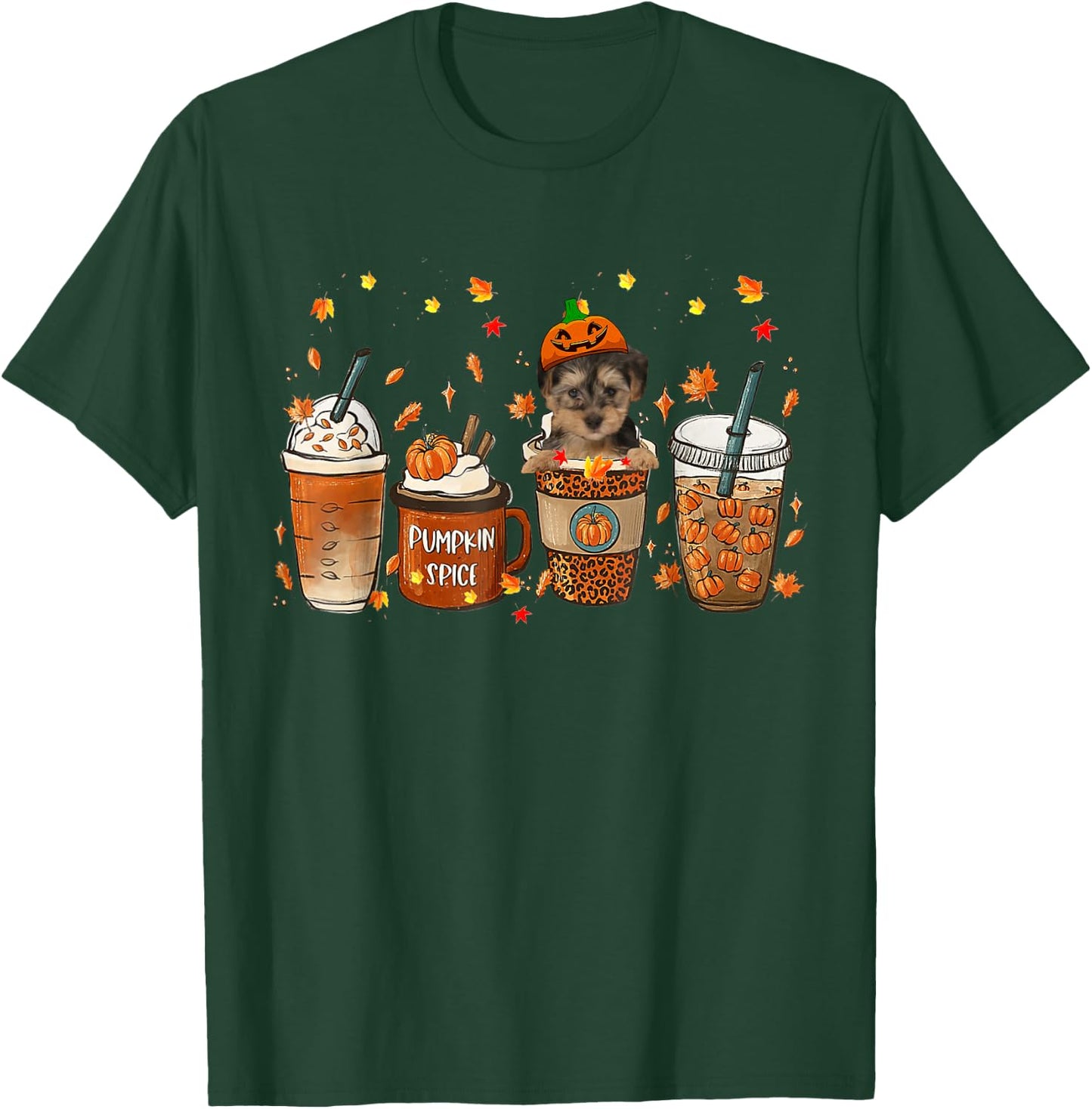 Yorkipoo Fall Coffee Pumpkin Spice Latte Iced Autumn T-Shirt - T-Shirt | Forest