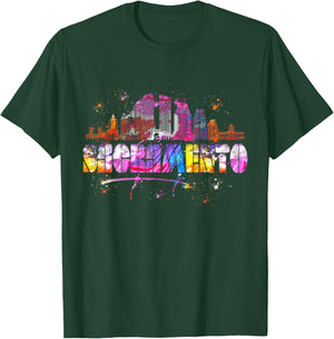 Watercolor Sacramento Skyline - Sacramento Lettering T-Shirt - T-Shirt | Forest