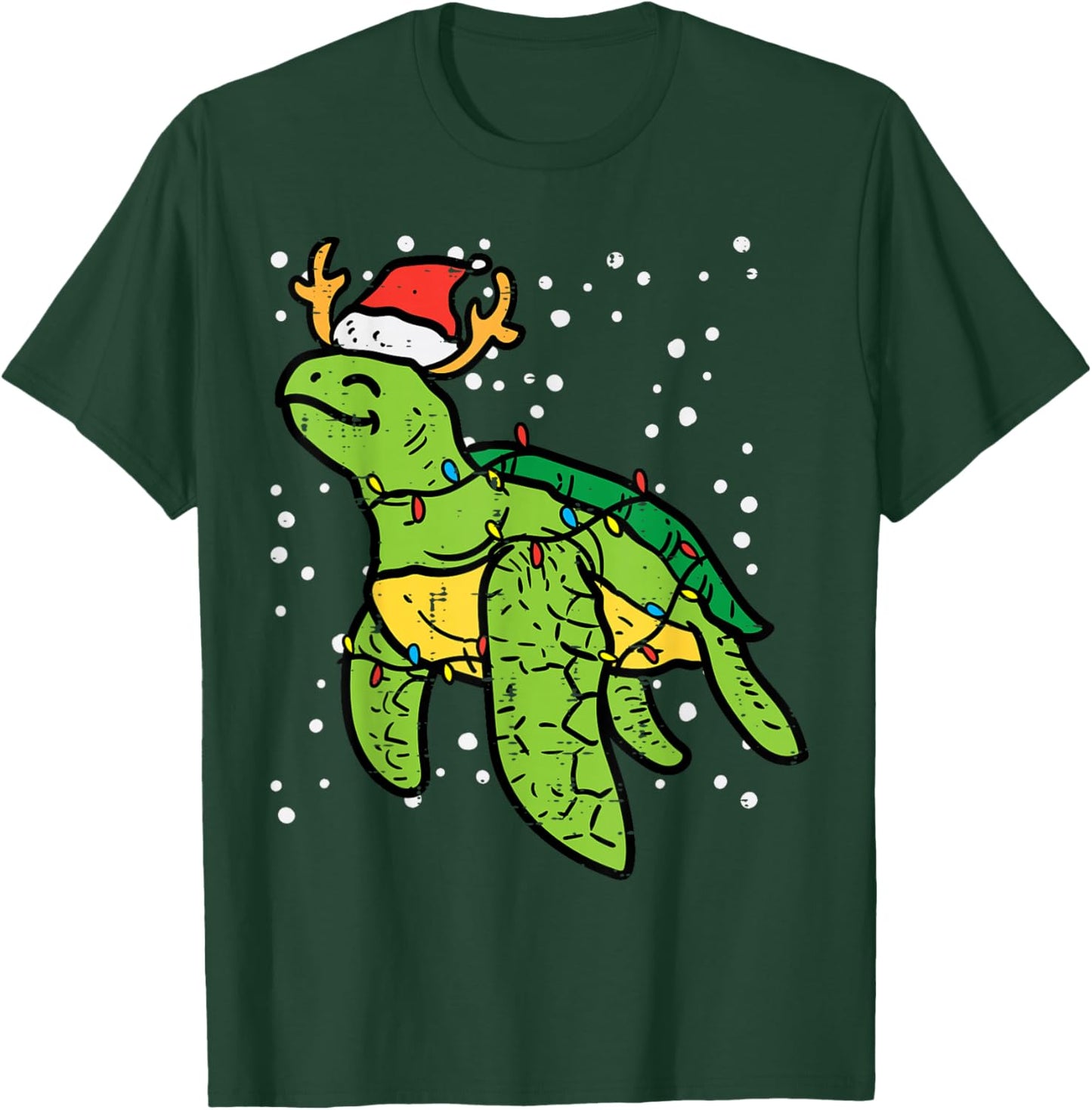 Sea Turtle Santa Christmas Lights Cute Xmas Men Women Kids T-Shirt - T-Shirt | Forest