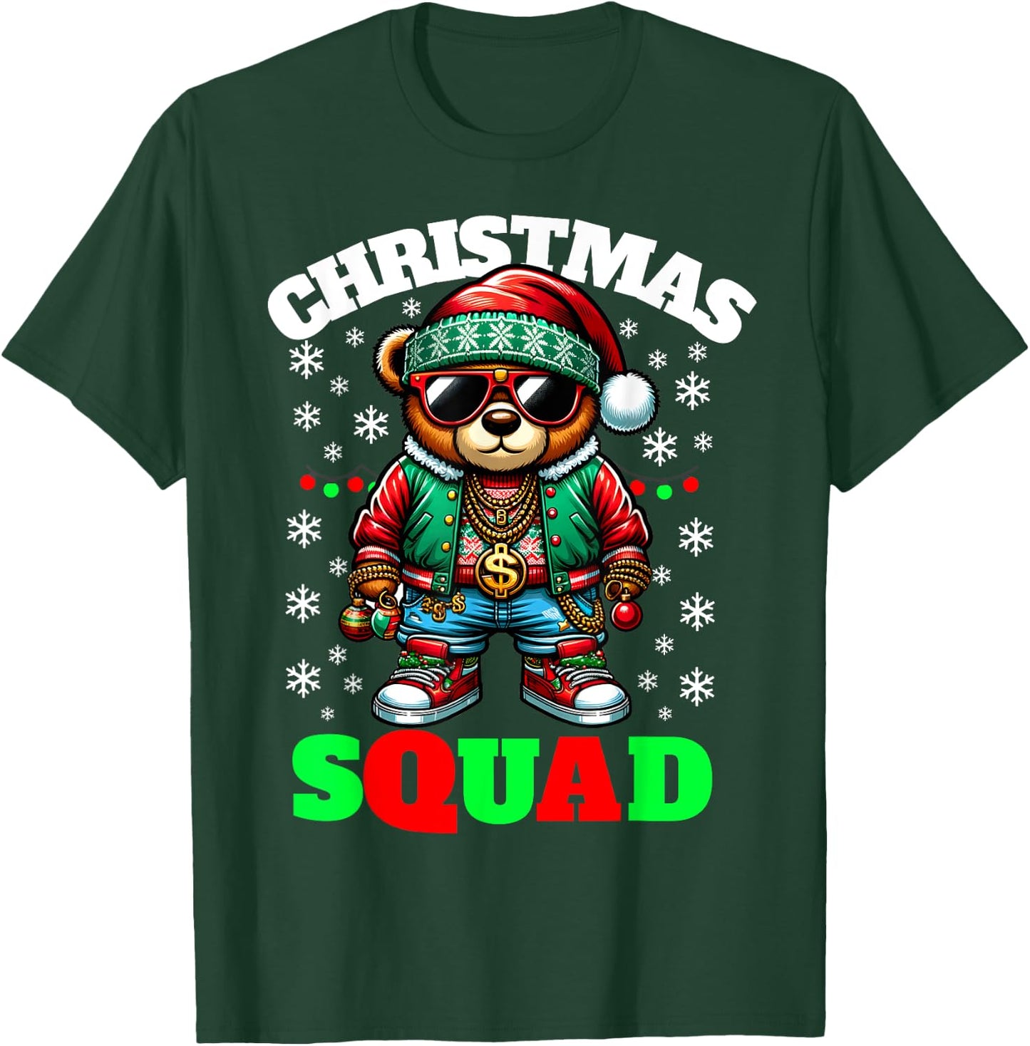 Hip Hop Christmas Teddy Bear Matching Christmas Squad Family T-Shirt - T-Shirt | Forest