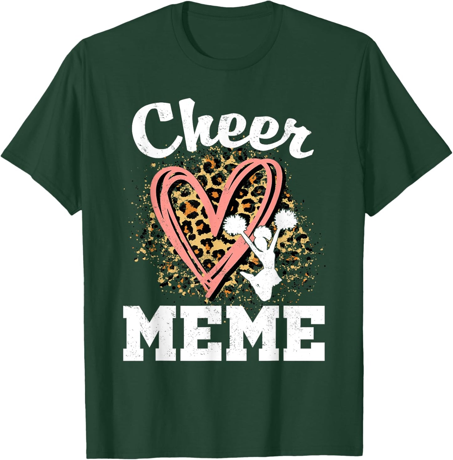Cheer Meme Leopard Heart Cheerleader T-Shirt - T-Shirt | Forest