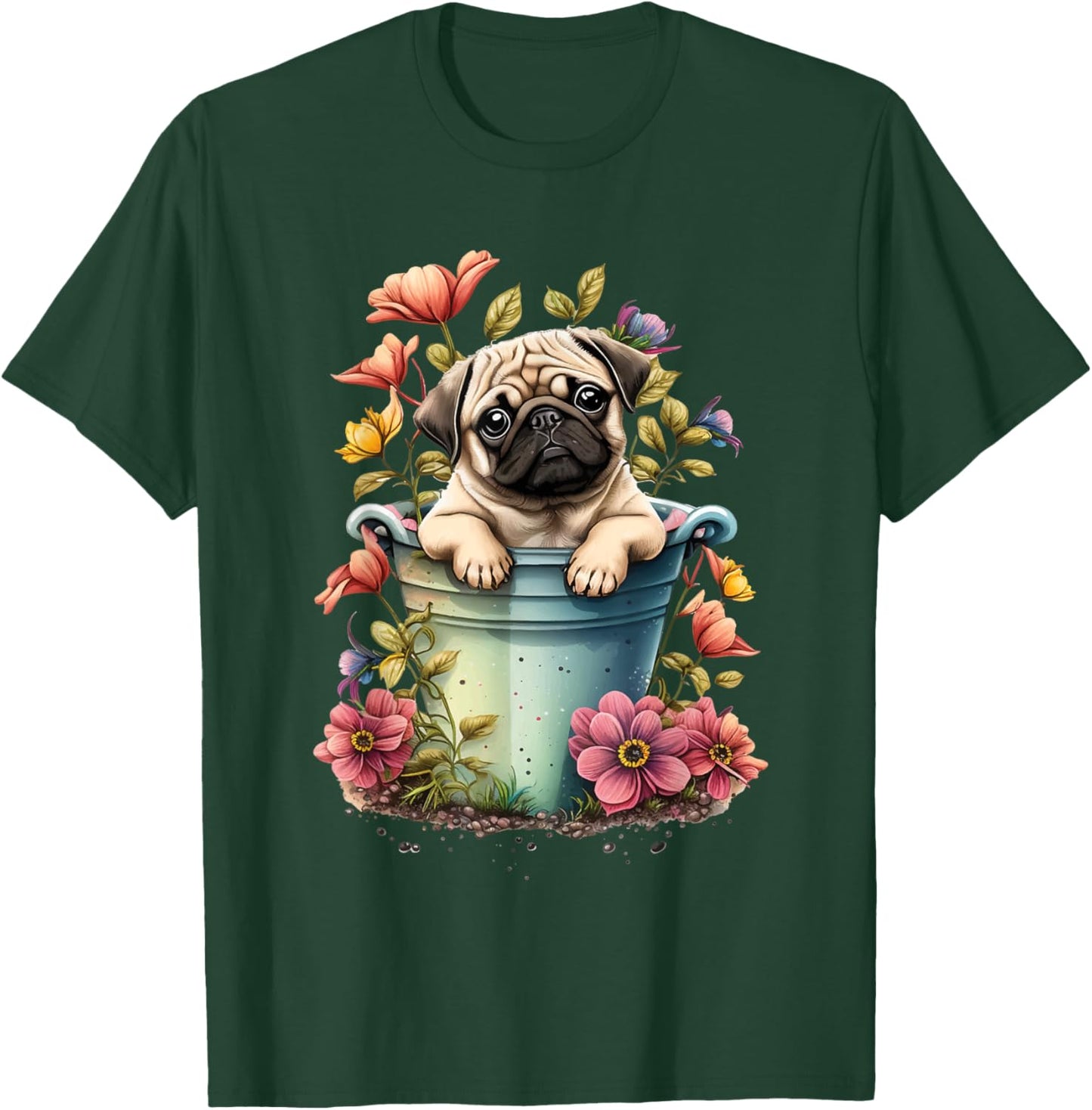 Spring Floral Pug - Dog Owner Pet Trainer Animal Puppy Lover Men Women Kids T-Shirt - T-Shirt | Forest