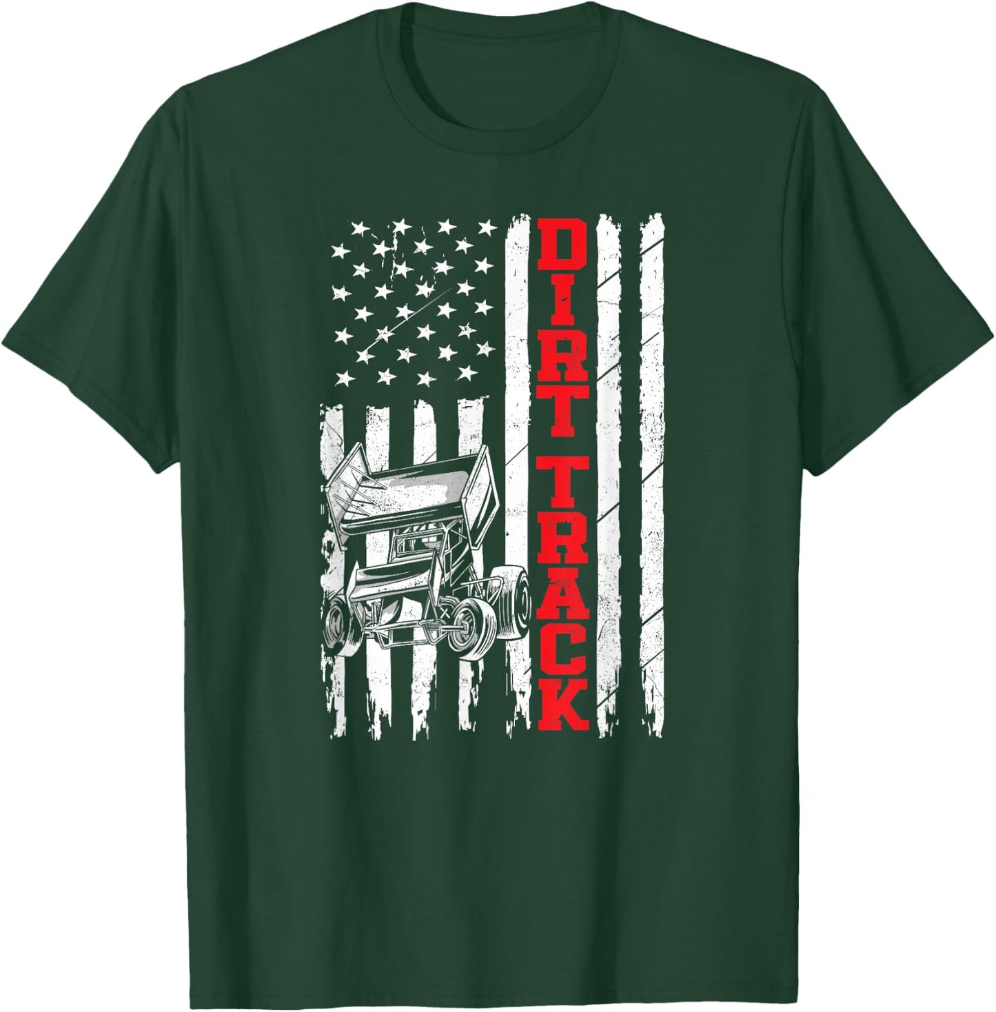 Dirt Track Racing Sprint Car Vintage Usa American Flag Dirt T-Shirt - T-Shirt | Forest