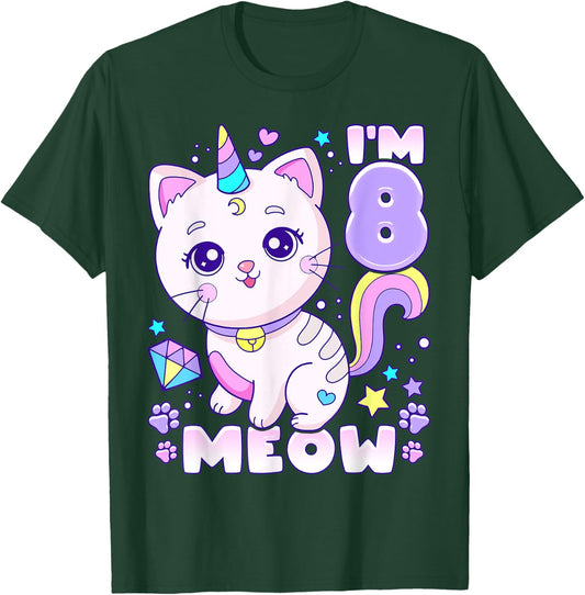 Birthday girl 8 years old, cat, unicorn, 8th birthday T-Shirt - T-Shirt | Forest