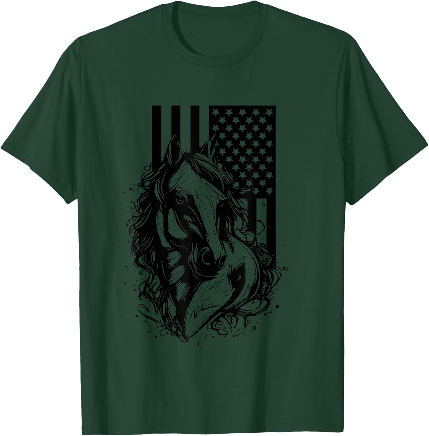 American Flag Horseback Riding Apparel - Horse T-Shirt - T-Shirt | Forest