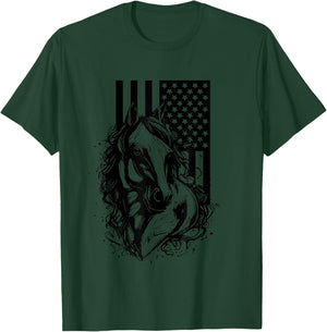 American Flag Horseback Riding Apparel - Horse T-Shirt - T-Shirt | Forest