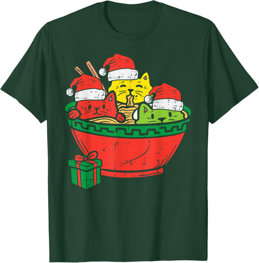 Santa Ramen Cats Anime Christmas Xmas Kids Girls Men Women T-Shirt - T-Shirt | Forest