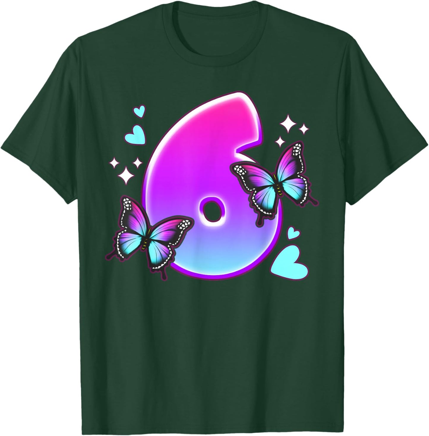 Birthday Girl 6 Years, Butterflies and Number 6 T-Shirt - T-Shirt | Forest