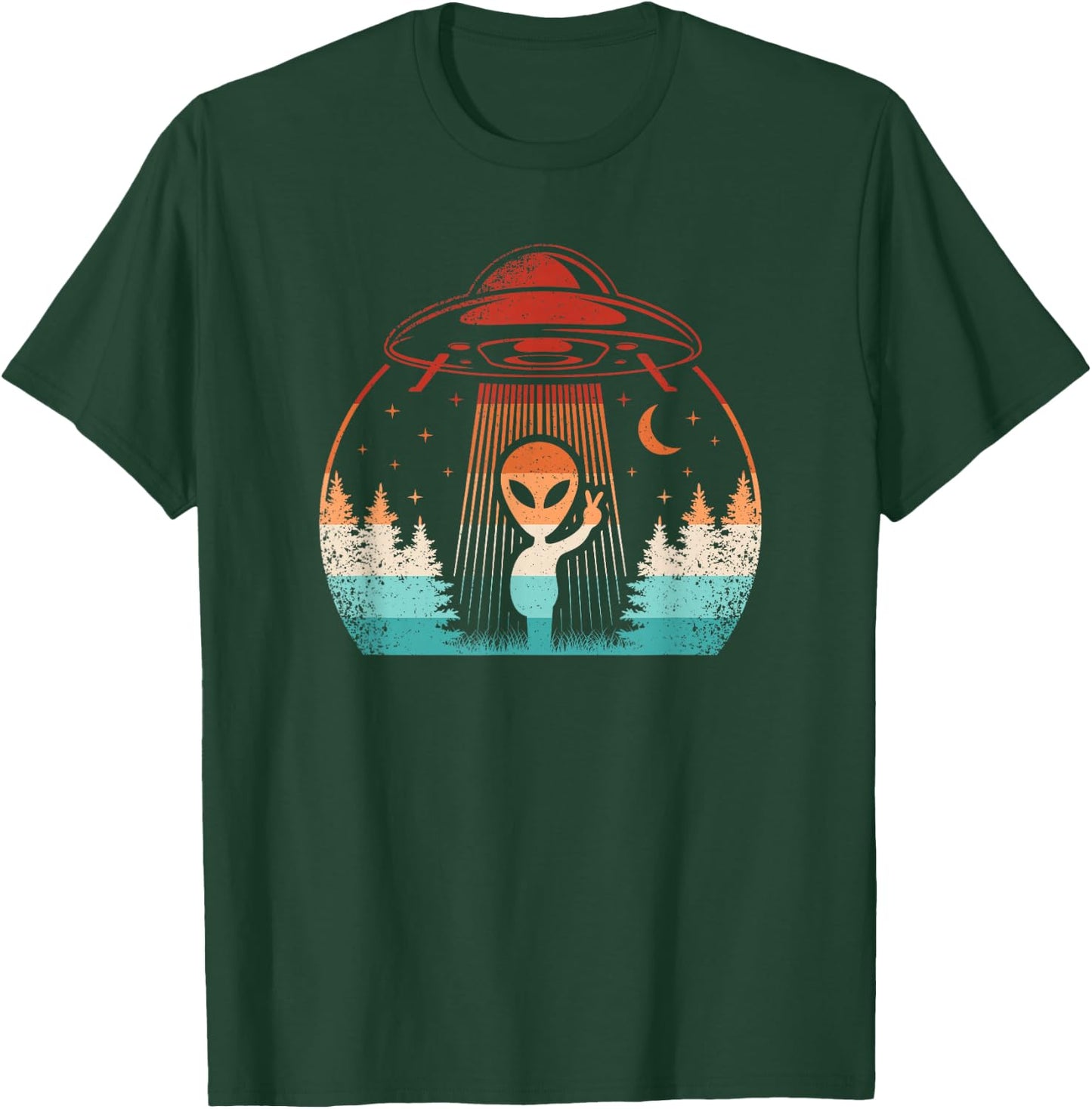 Funny Alien UFO Extraterrestrial Retro Space Men Boys Kids T-Shirt - T-Shirt | Forest