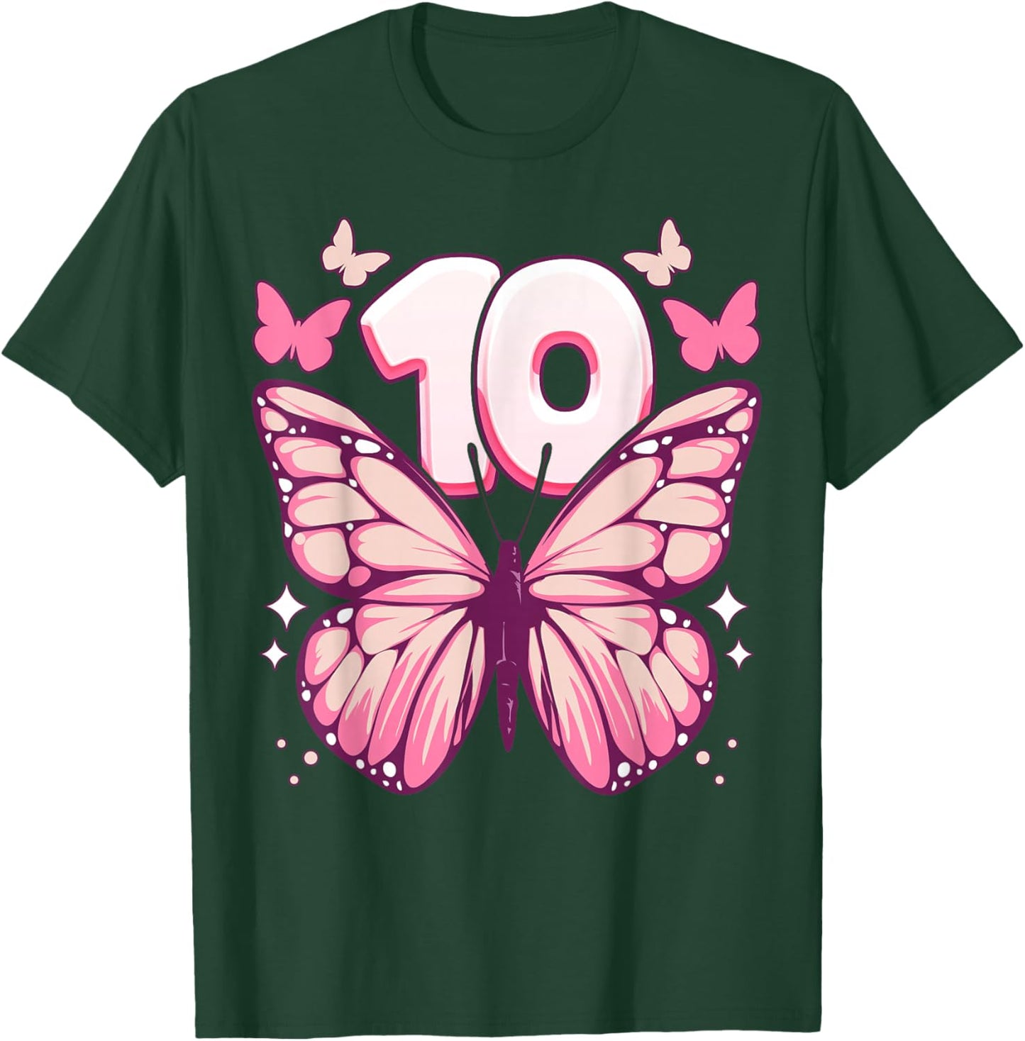 Birthday Girl 10 Years, Butterflies and Number 10 T-Shirt - T-Shirt | Forest