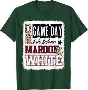 On Gameday Football We Wear Maroon And White School Spirit T-Shirt - T-Shirt | Forest