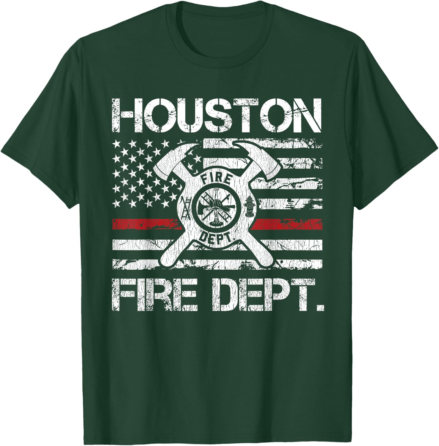Houston Texas Fire Department Thin Red Line Fireman T-Shirt - T-Shirt | Forest