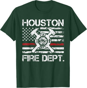 Houston Texas Fire Department Thin Red Line Fireman T-Shirt - T-Shirt | Forest