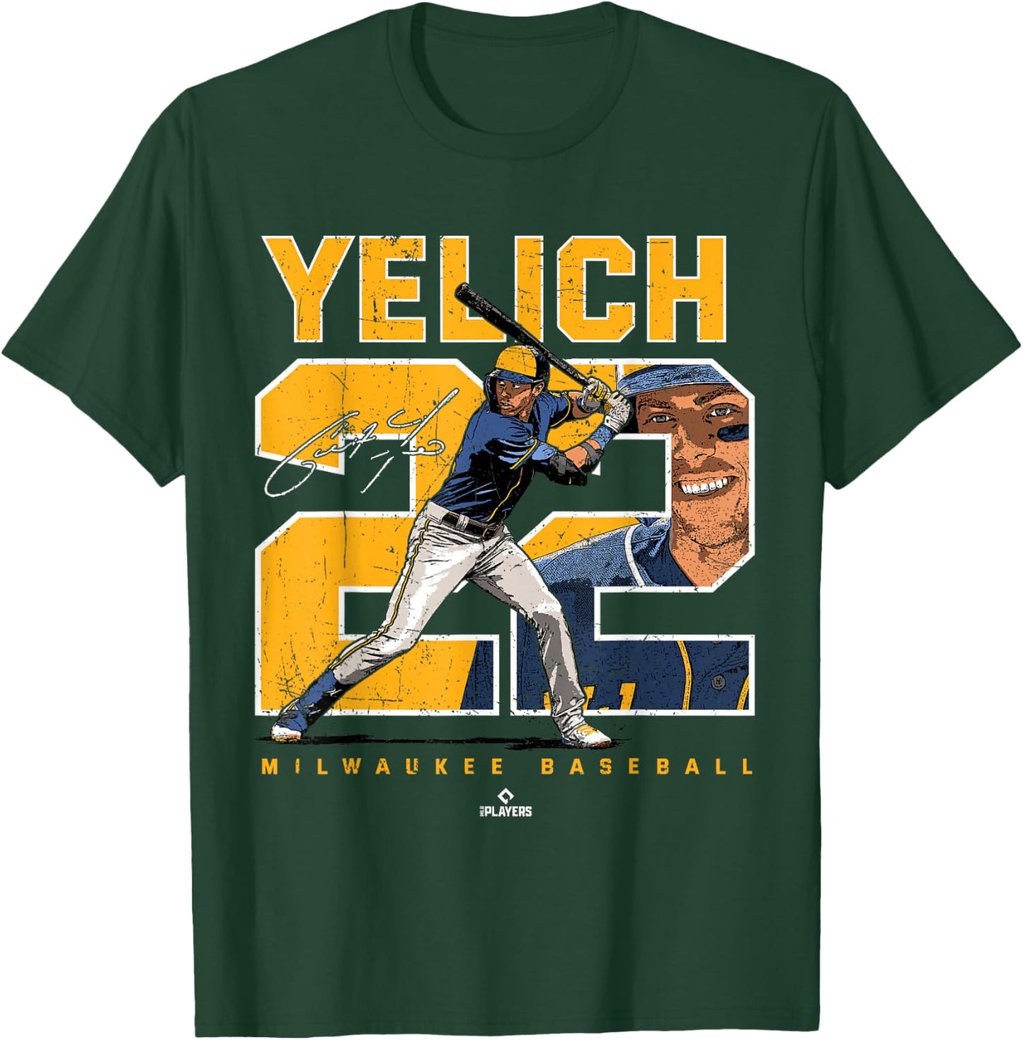 Number and Portrait Christian Yelich Milwaukee MLBPA T-Shirt - T-Shirt | Forest
