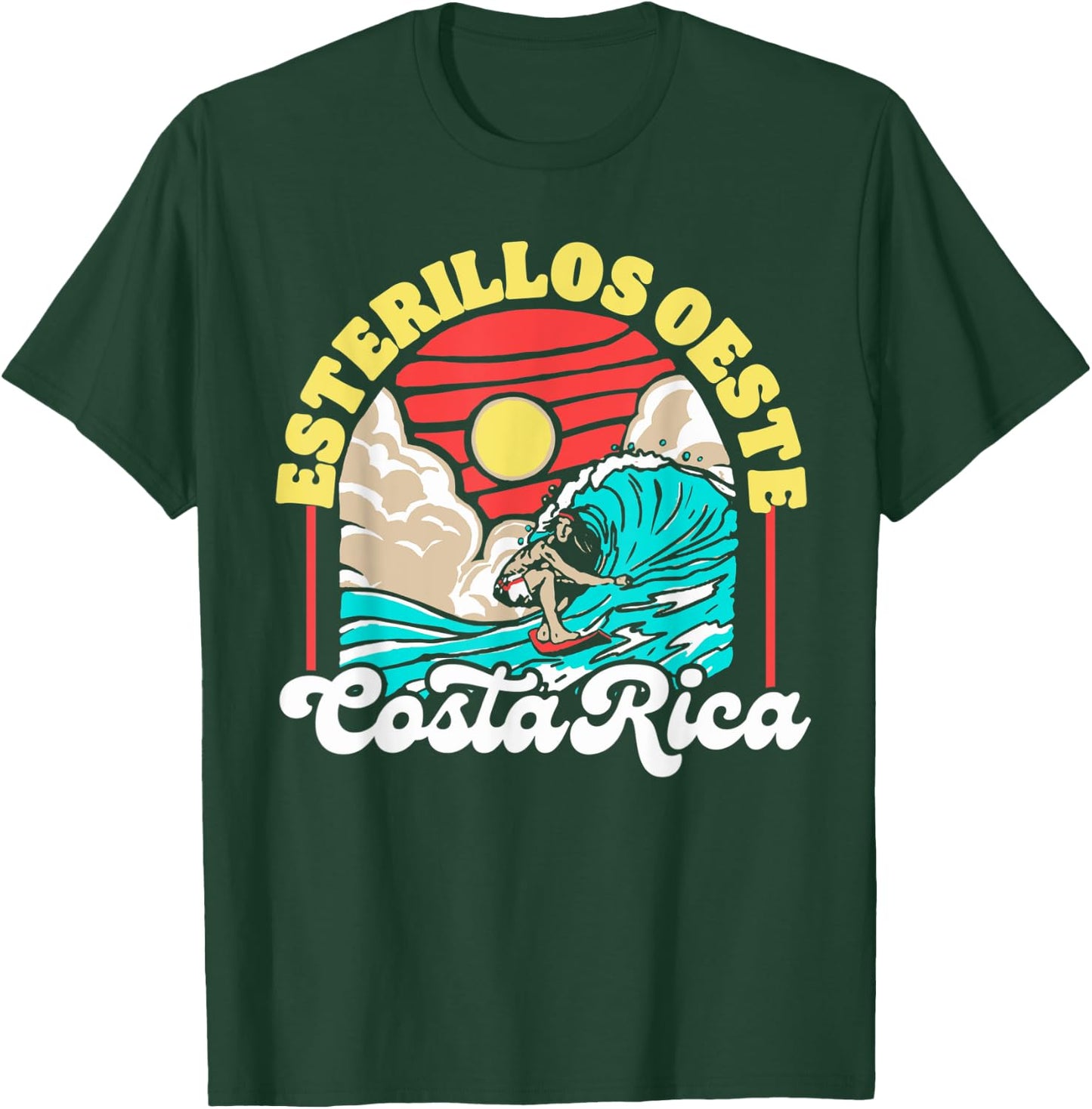 Esterillos Oeste Costa Rica Wave Curl Tube Retro 80s Beach T-Shirt - T-Shirt | Forest