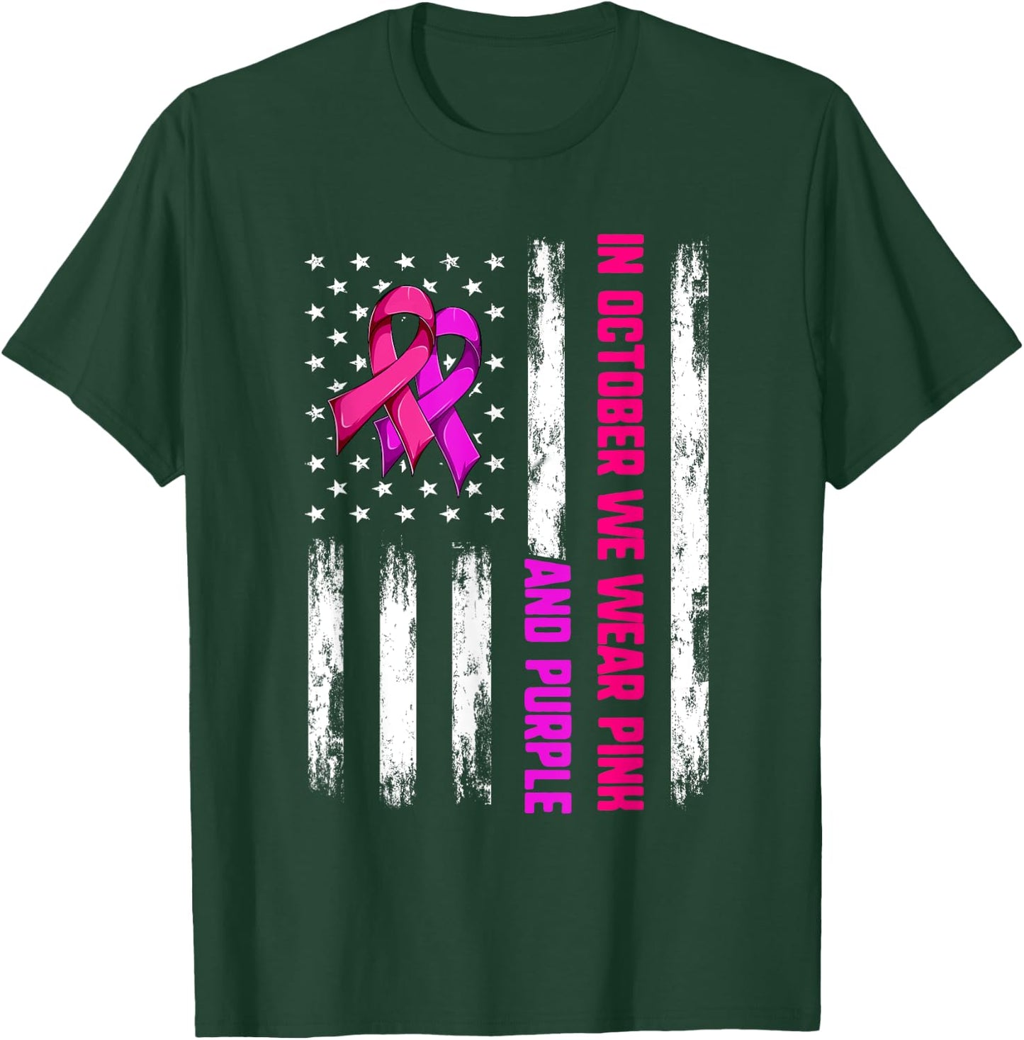 We Wear Purple And Pink In October Shirt, Flag Ribbons USA T-Shirt - T-Shirt | Forest
