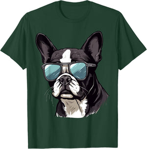 Boston Terrier Bostie Dog Breed Pet with Sunglasses Women Kids T-Shirt - T-Shirt | Forest