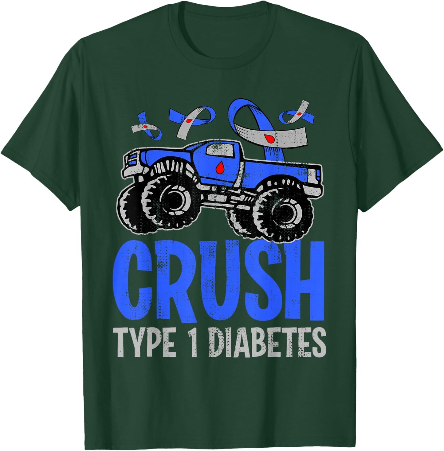 T1D Kids Monster Truck Crush Type 1 Diabetes T-Shirt - T-Shirt | Forest
