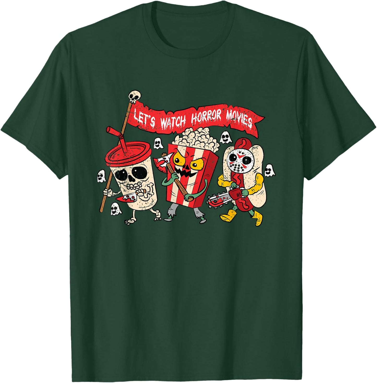 Lets Watch Horror Movies Halloween Funny Ghost Skeleton T-Shirt - T-Shirt | Forest