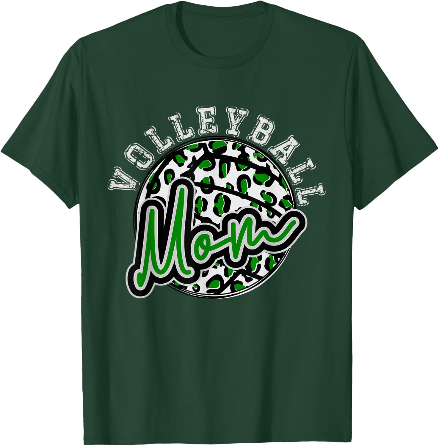 Leopard Cheetah Volleyball green Mom Shirt Trendy T-Shirt - T-Shirt | Forest