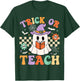 Trick Or Teach Groovy Teacher Halloween Retro Floral Ghost T-Shirt - T-Shirt | Forest
