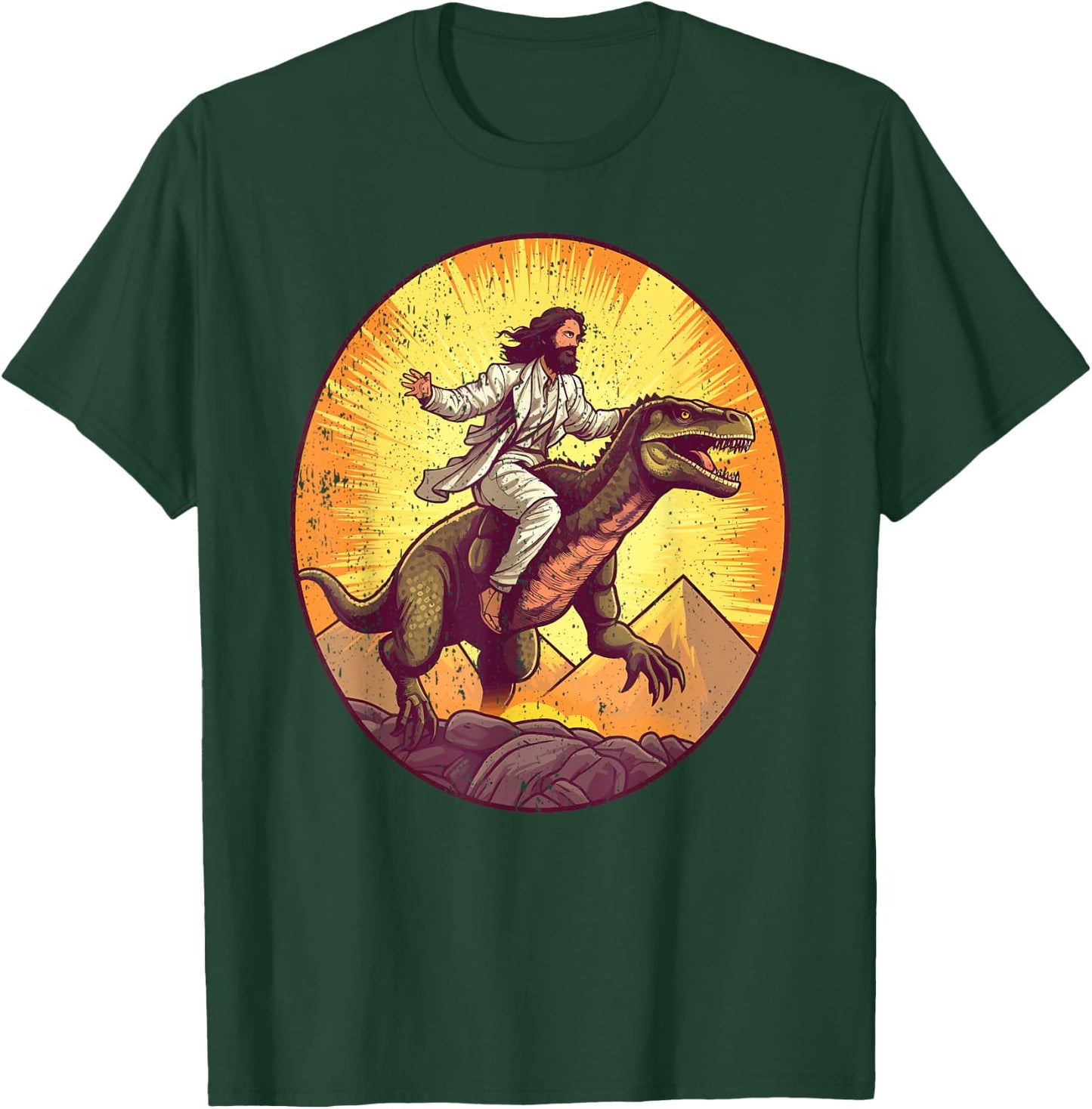 Jesus Riding T-Rex I Jesus Christ On Dinosaur T-Shirt - T-Shirt | Forest