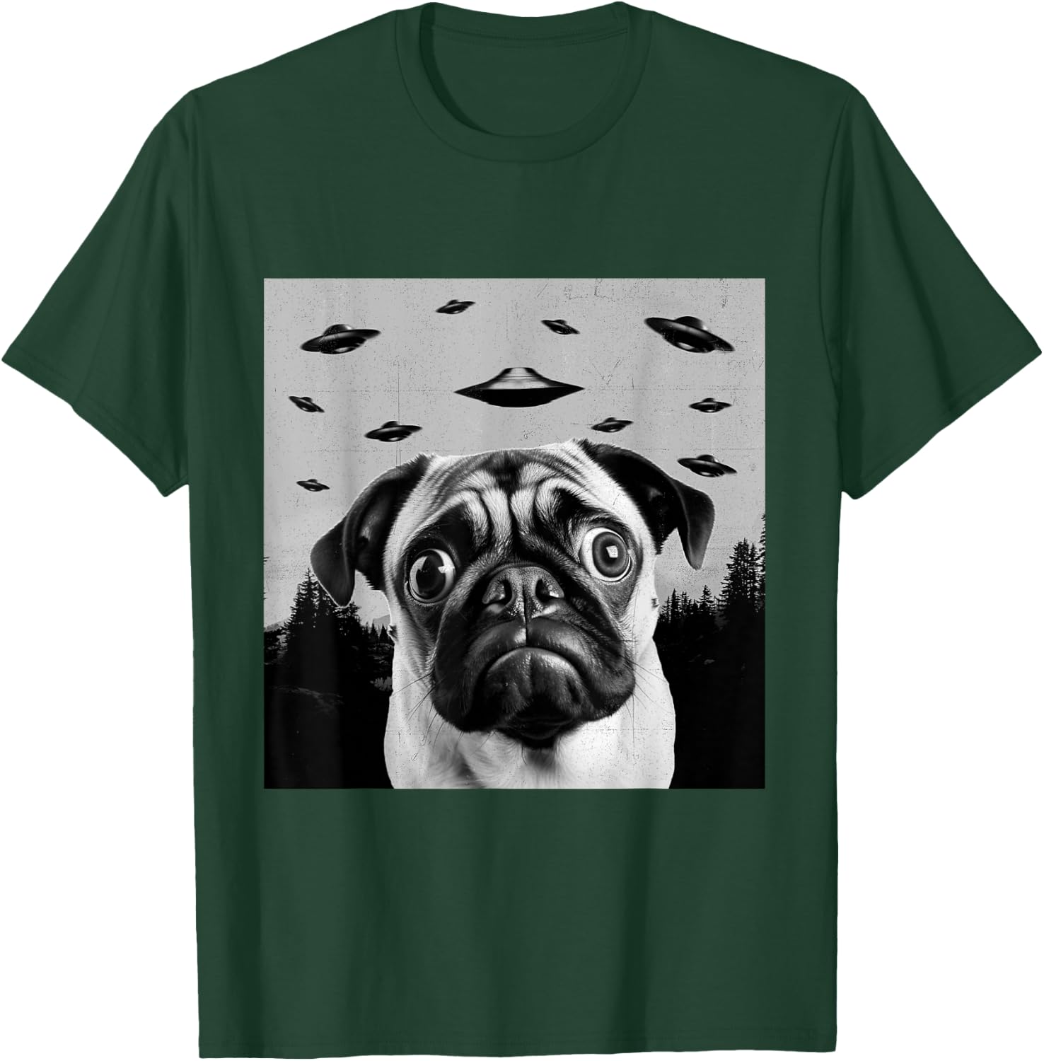 Alien UFO Funny Pug Dog Lover Men Women Kids T-Shirt - T-Shirt | Forest
